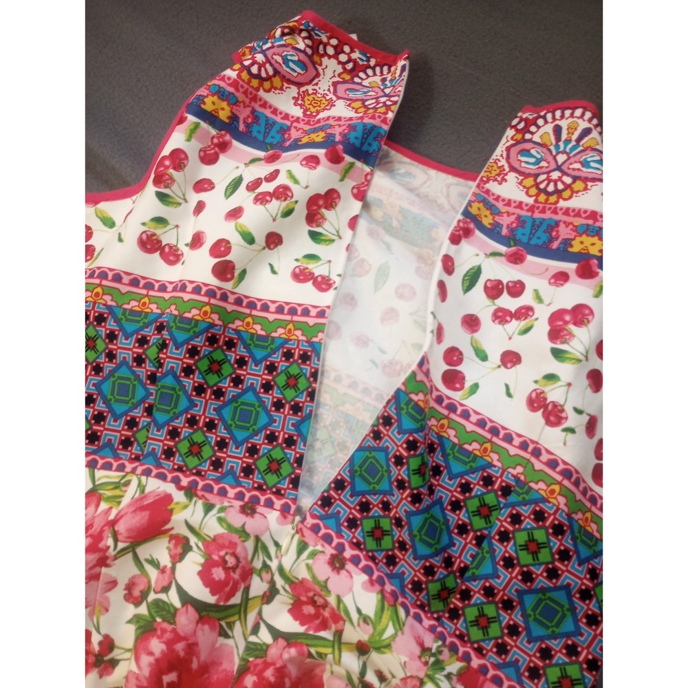 North style Summer Cherry Floral Sleeveless Shift Dress Womens Size 10 Pink Trim - Picture 6 of 10